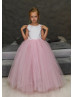 Pearl Neck Satin Tulle Chic Flower Girl Dress With Train